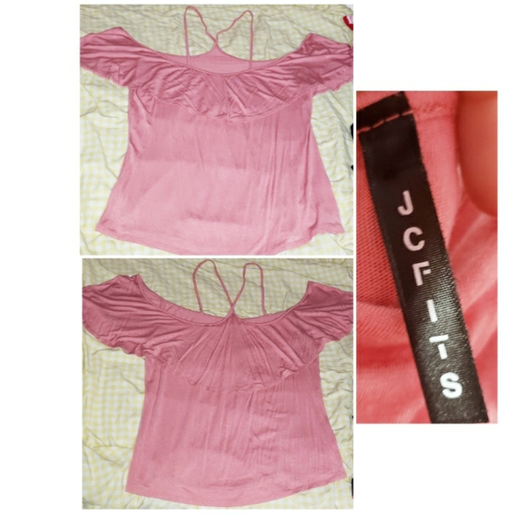 JC Fits Pink Ruffle Cold Off Shoulder Halter Top 3X - Picture 2 of 3